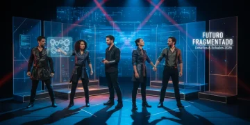 Atores brasileiros em cena de mini drama, com cenário moderno e iluminação dramática, simbolizando o dinamismo do mercado em 2026.