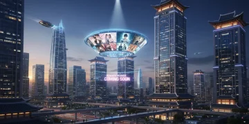 Cena futurista de Seul com elementos tradicionais, destacando a expectativa pelos doramas coreanos de 2026.