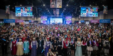 Fãs de doramas reunidos em um grande evento no Brasil, celebrando a cultura asiática com entusiasmo.