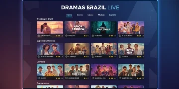 Interface de plataforma de streaming exibindo minidramas nacionais com diversos gêneros e avaliações.