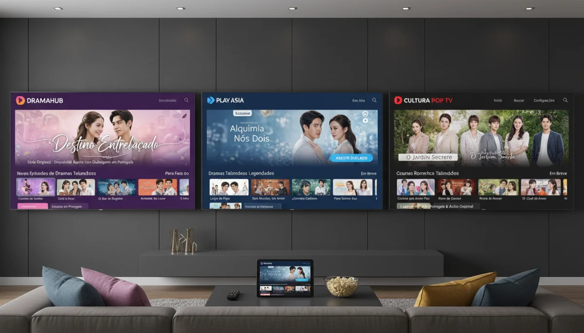 Interface de plataforma de streaming exibindo vários doramas tailandeses de romance.