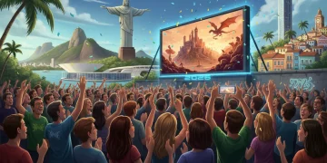Pessoas assistindo entusiasticamente a uma série estrangeira que se tornou um sucesso no Brasil em 2026.
