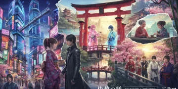 Capa do artigo sobre tendências de doramas japoneses em 2026, com elementos futuristas e tradicionais.