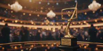 Troféu dourado de prêmio nacional de série, simbolizando reconhecimento e gosto do público.